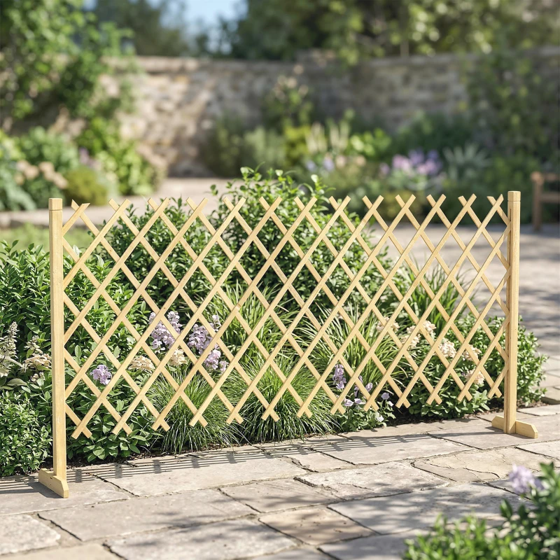Outsunny Barriere Extensible en Bois de Sapin 180 cm, Base stable, pour Intérieur Extérieur Balcon Jardin, 180x30x90cm, Naturel
