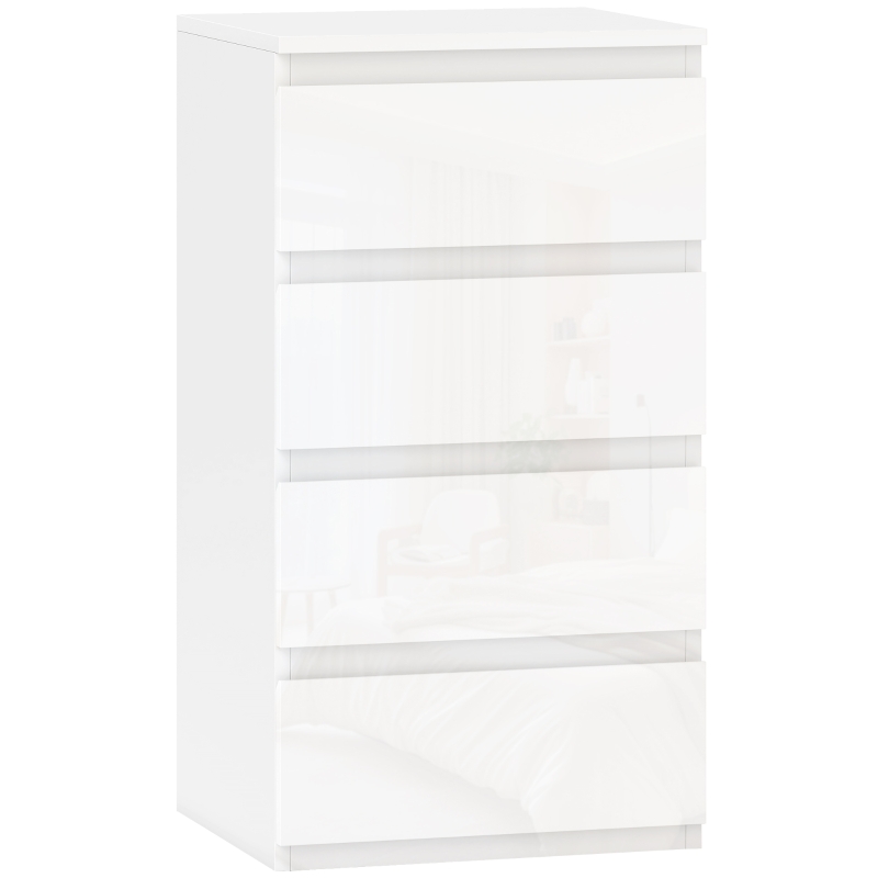 HOMCOM Commode slim, 4 tiroirs laqués, blanc, pour chambre.