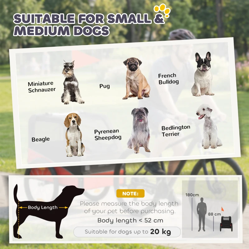 PawHut Dog Bike Trailer, Dog Cart Bicycle Carrier for Small and Medium Pets with 20" Inflatable Rubber Wheels, Red