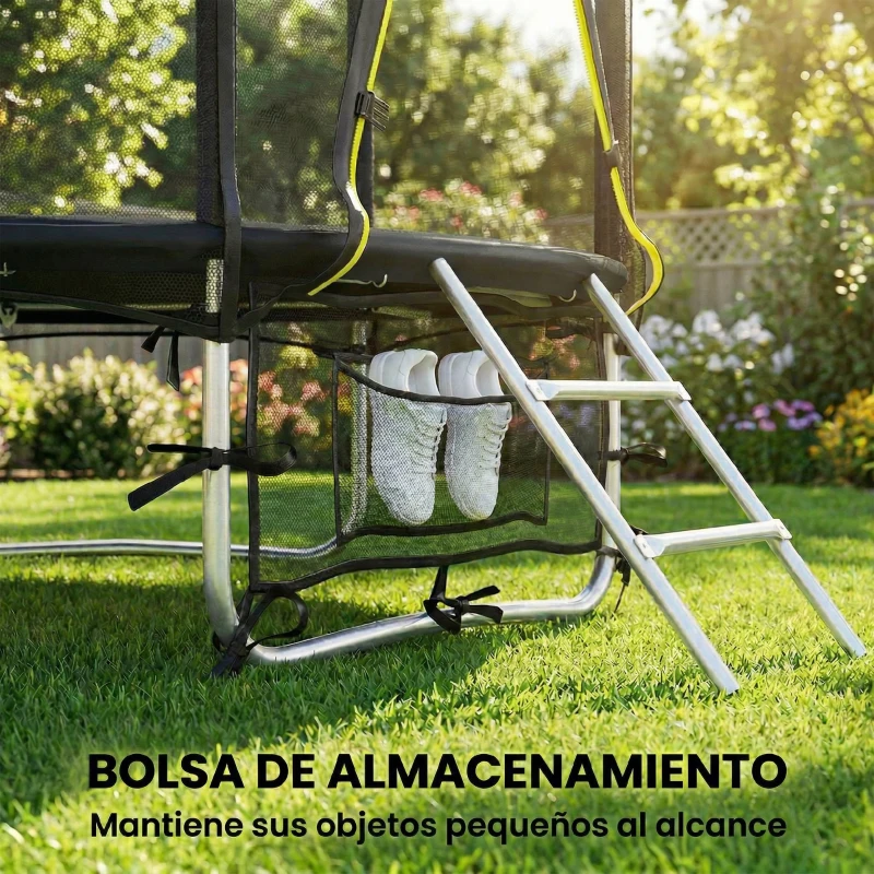 SPORTNOW Cama Elástica Exterior Ø183 cm Trampolín para Niños +6 Años Adultos con Red de Seguridad Escalera de 2 Peldaños Negro