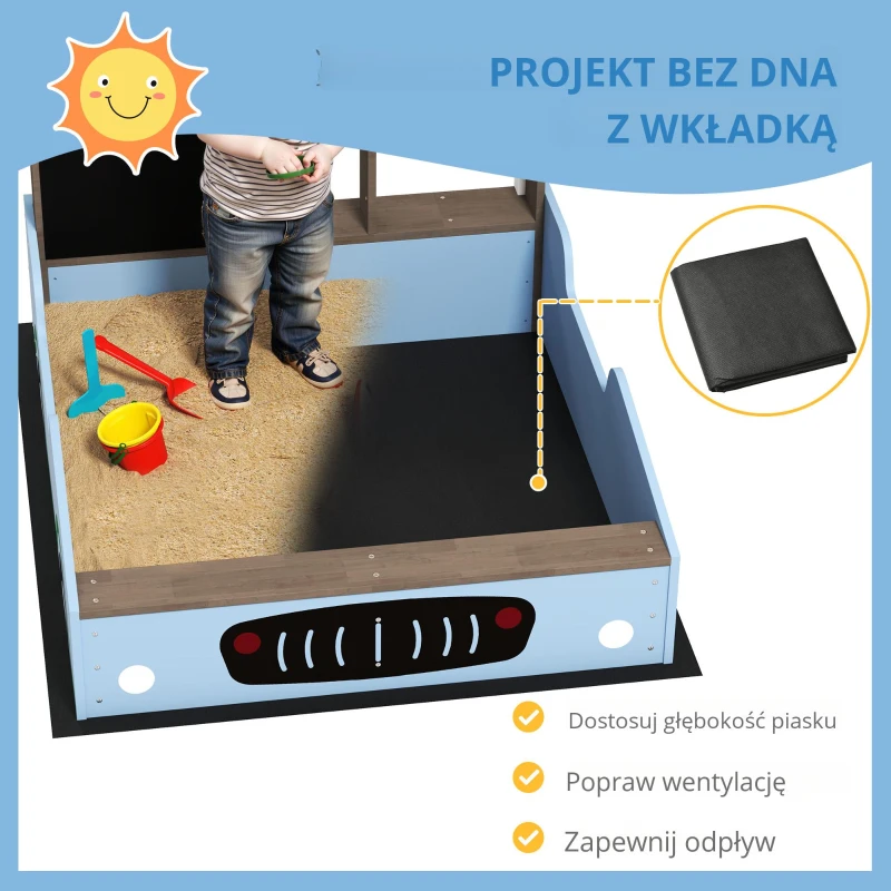 Piaskownica z dachem 90 x 108 cm, drewniana, z ławką