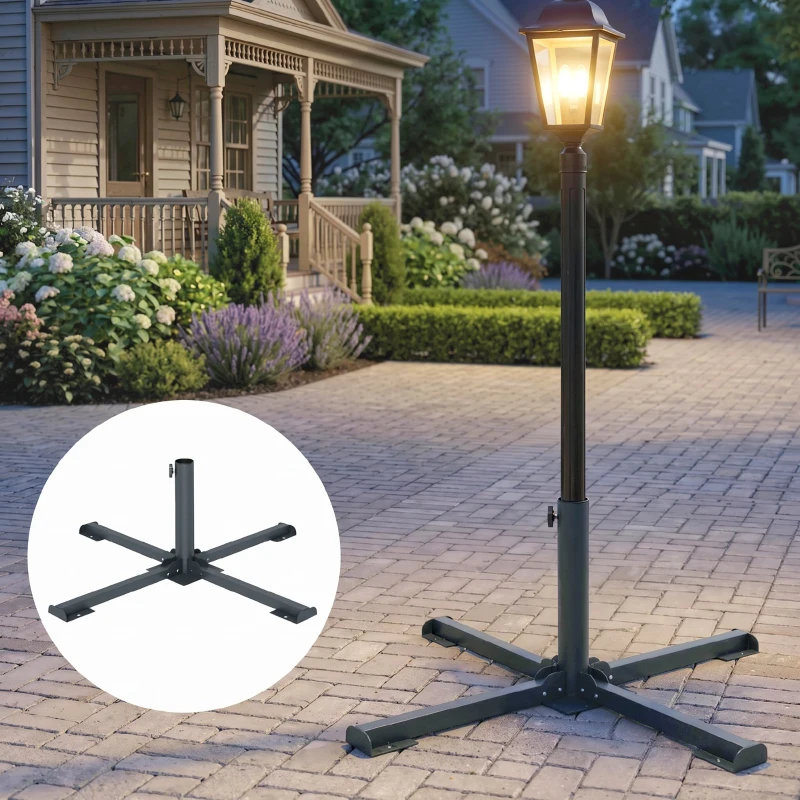 Outsunny Base pieghevole a croce per ombrelloni 38-48 mm, supporto patio, grigio scuro
