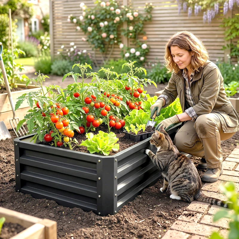 Outsunny Carré potager de jardin rectangulaire tôle d'acier ondulée 120 x 60 x 30,5 cm gris