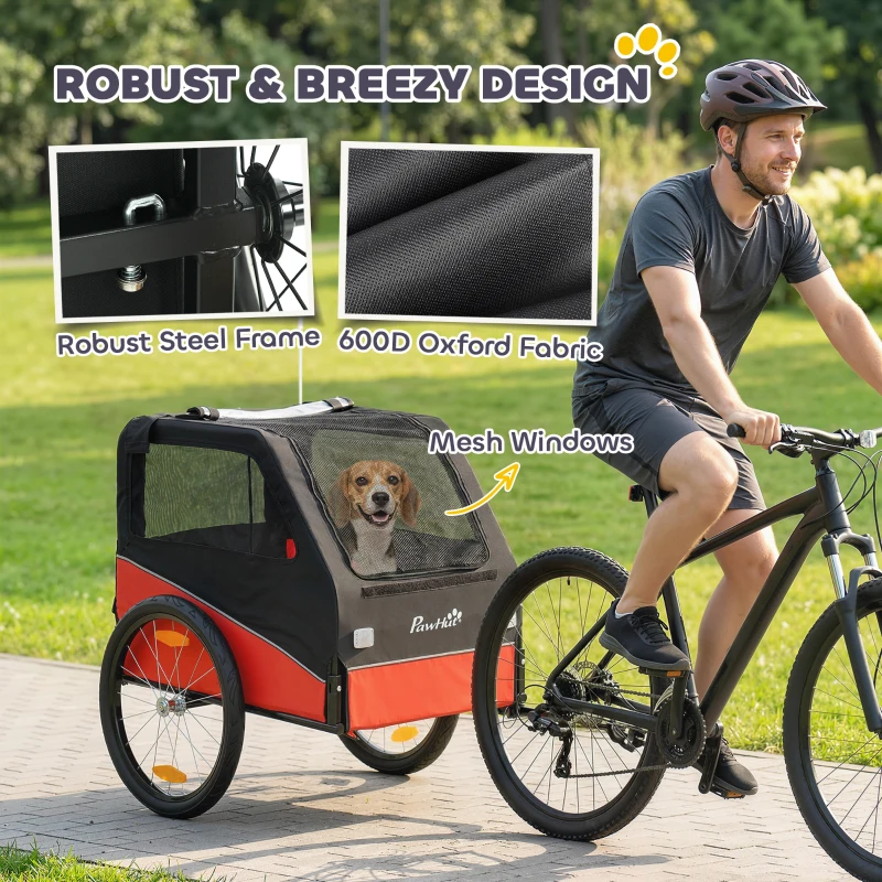 PawHut Dog Bike Trailer, Dog Cart Bicycle Carrier for Small and Medium Pets with 20" Inflatable Rubber Wheels, Red