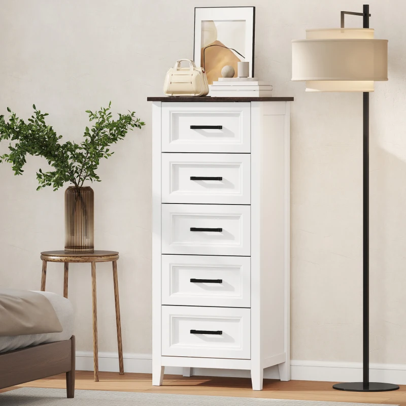 HOMCOM Cómoda Dormitorio Estrecho y Alto con Encimera Efecto Madera Cajonera para Espacios Pequeños 45x35x106 cm Blanco