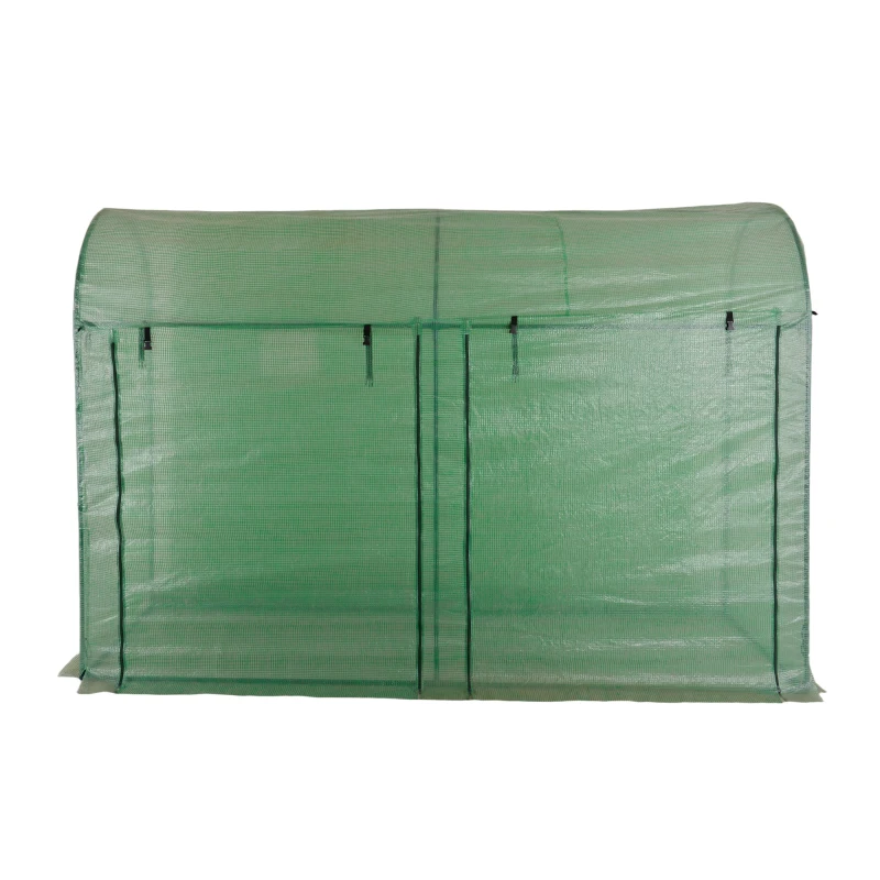 Outsunny Sera Tunel cu 2 Usi si 4 Ferestre, Cadru din Otel, Acoperire din PE, Verde, 300x100x200 cm