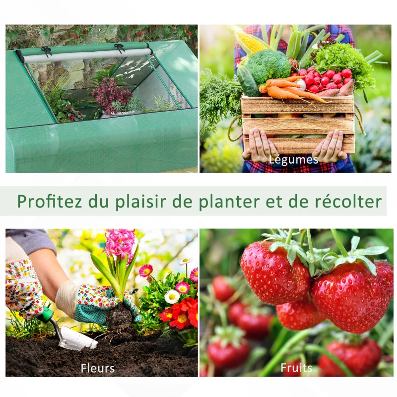 Outsunny Mini serre de jardin mini serre tunnel 180x140x80cm toit pointu acier PE haute densité 140 g/m² 2 grandes fenêtres vert foncé