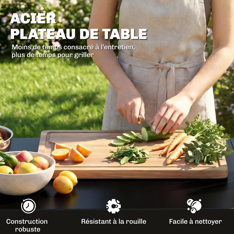 Outsunny Desserte jardin chariot de barbecue sur roulettes avec table latérale pliable placard étagères 166 x 54 x 88 cm noir