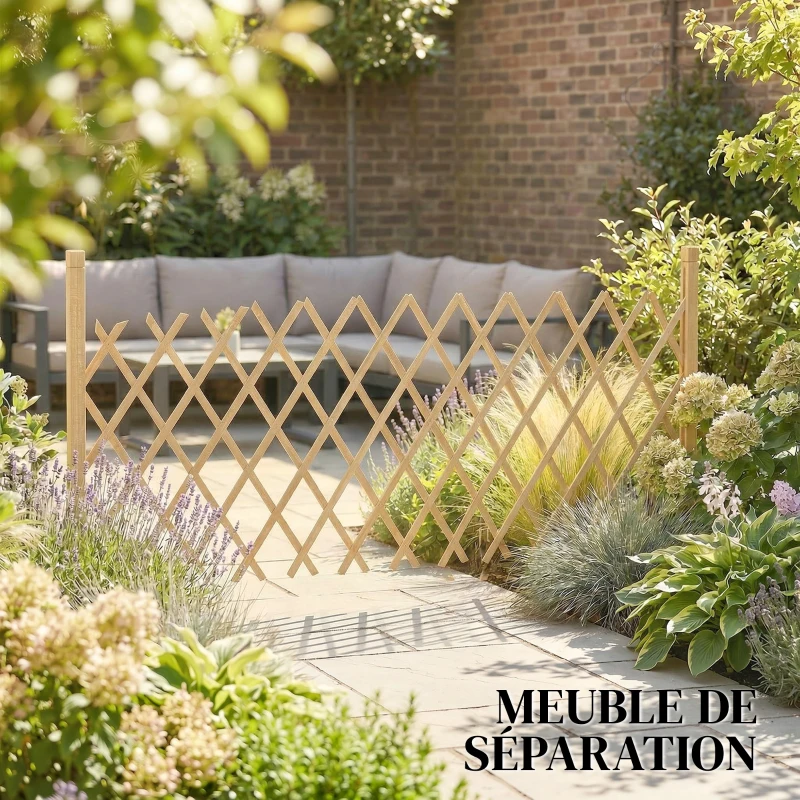 Outsunny Barriere Extensible en Bois de Sapin 180 cm, Base stable, pour Intérieur Extérieur Balcon Jardin, 180x30x90cm, Naturel