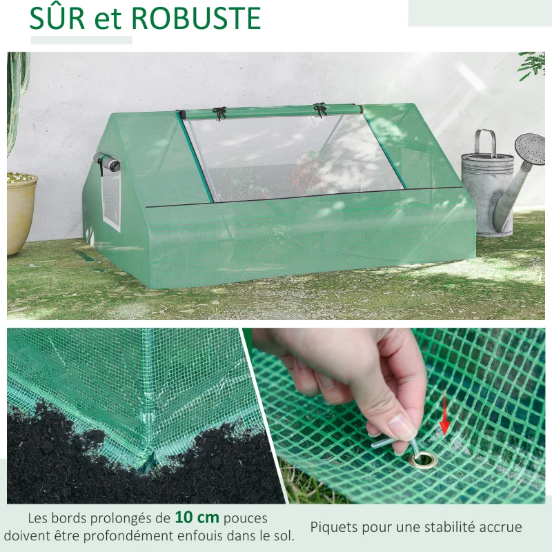 Outsunny Mini serre de jardin mini serre tunnel 180x140x80cm toit pointu acier PE haute densité 140 g/m² 2 grandes fenêtres vert foncé