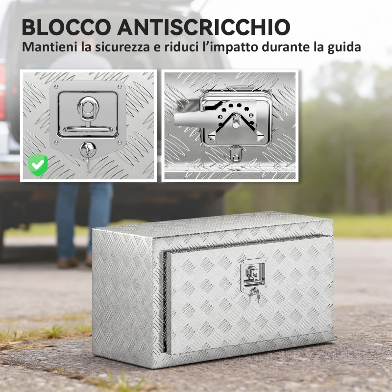 HOMCOM Cassetta degli Attrezzi da 96L in Alluminio con Serratura, 2 Chiavi e Maniglia Laterale, 76.2x35.5x40.6 cm, Argento