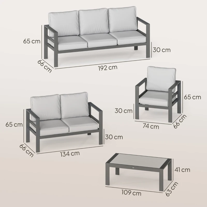 Outsunny 5 Pieces Aluminium Garden Furniture Set with Olefin Cushions, Extra Deep Outdoor Garden Sofa Set, Dark Grey