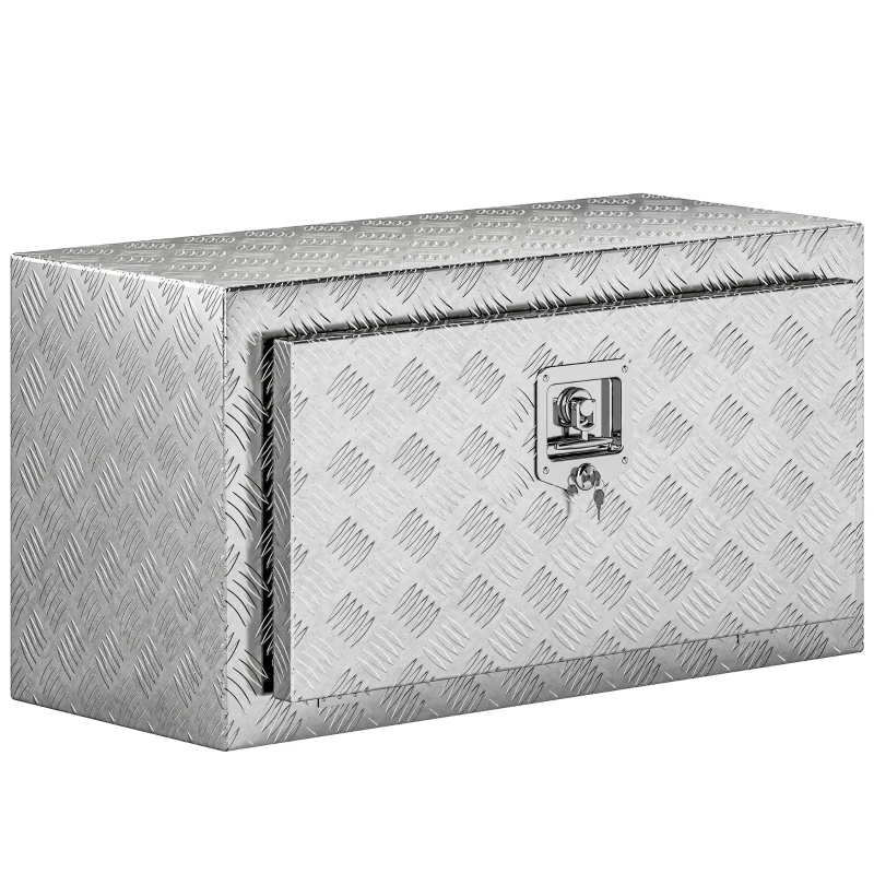 HOMCOM Cassetta degli Attrezzi da 96L in Alluminio con Serratura, 2 Chiavi e Maniglia Laterale, 76.2x35.5x40.6 cm, Argento