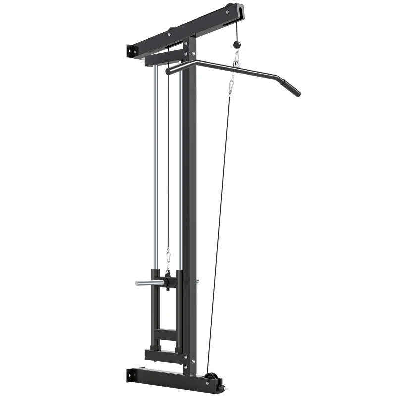 SPORTNOW Appareil de musculation mural, station de traction, poulie haute et basse, 2 poulies, en acier, 75 x 16 x 192 cm, noir(m-12)