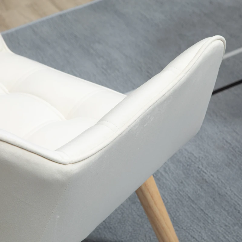 HOMCOM Fotoliu de design scandinav din lemn si catifea de culoare crem, pentru sufragerie sau birou, 67x61,5x71cm