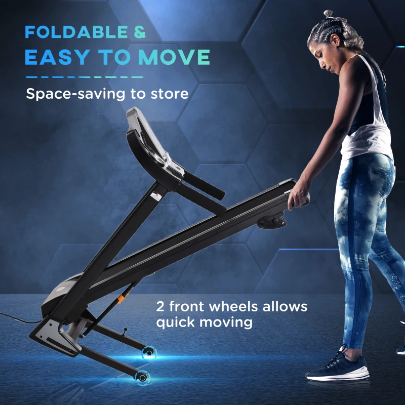 HOMCOM Folding Treadmill, Compact Running Machine with LED Display, Drink & Phone Holder for Home Workout