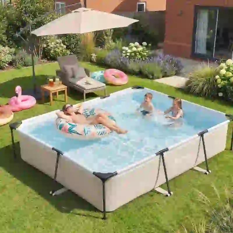 Outsunny Piscină demontabilă tubulară 316x238x66,5 cm 3700 L cu cadru metalic, plasture de reparare, fără filtru, gri