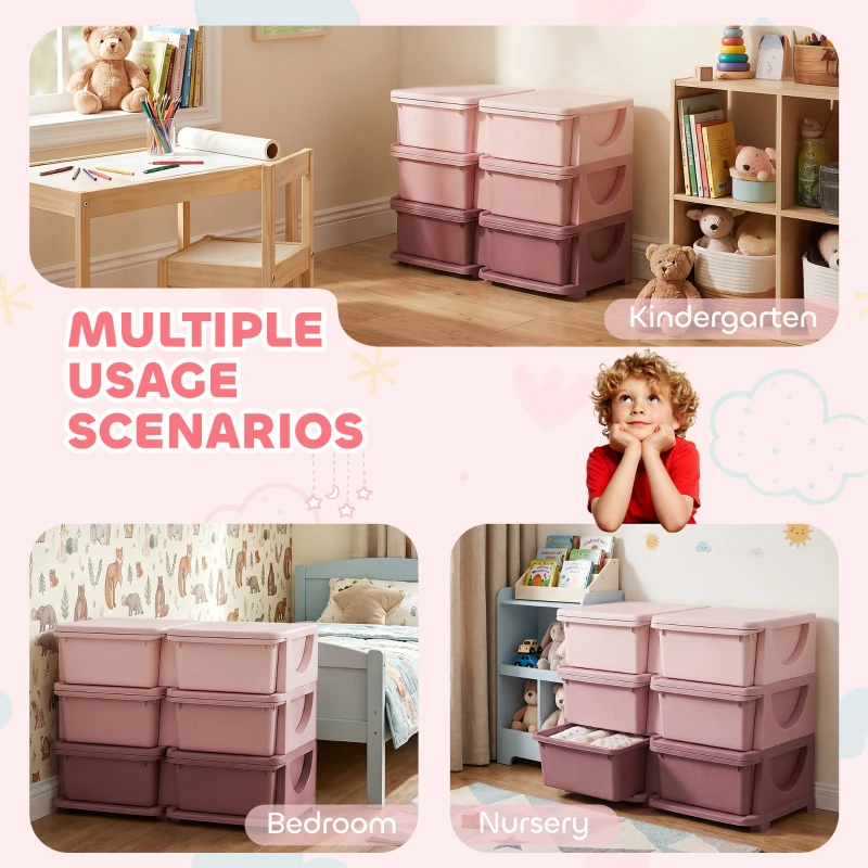 HOMCOM Kids Storage Unit, with Six Drawers - Pink