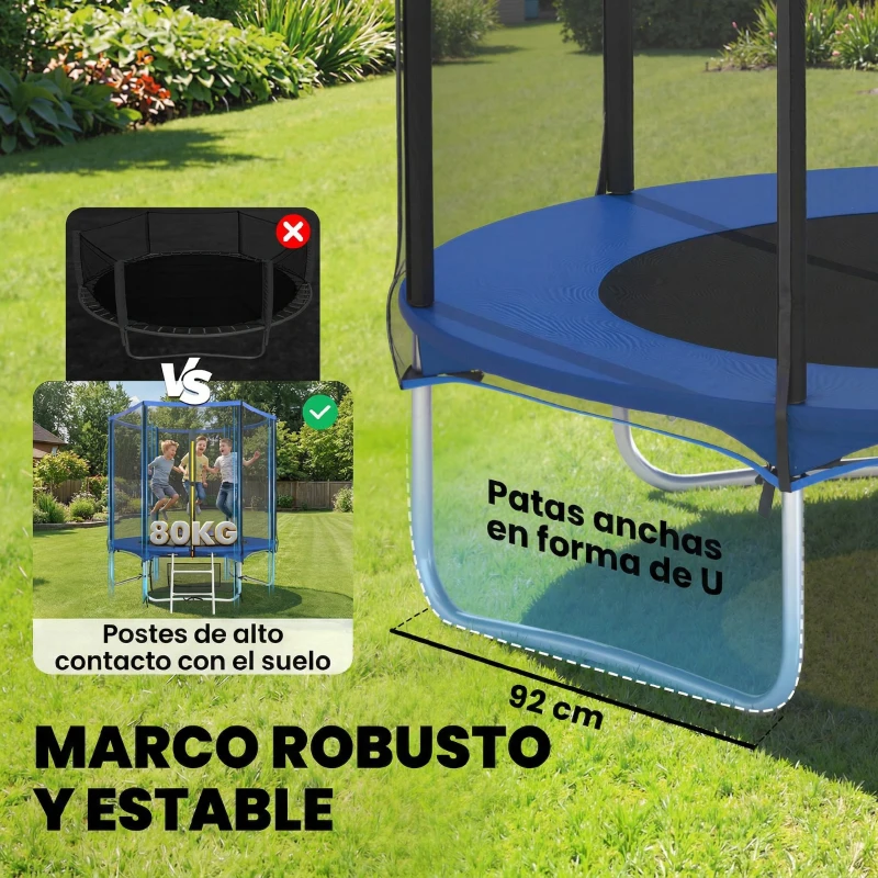 SPORTNOW Cama Elástica Exterior Ø183 cm Trampolín para Niños de +6 Años Adultos con Red de Seguridad Escalera de 2 Peldaños Azul