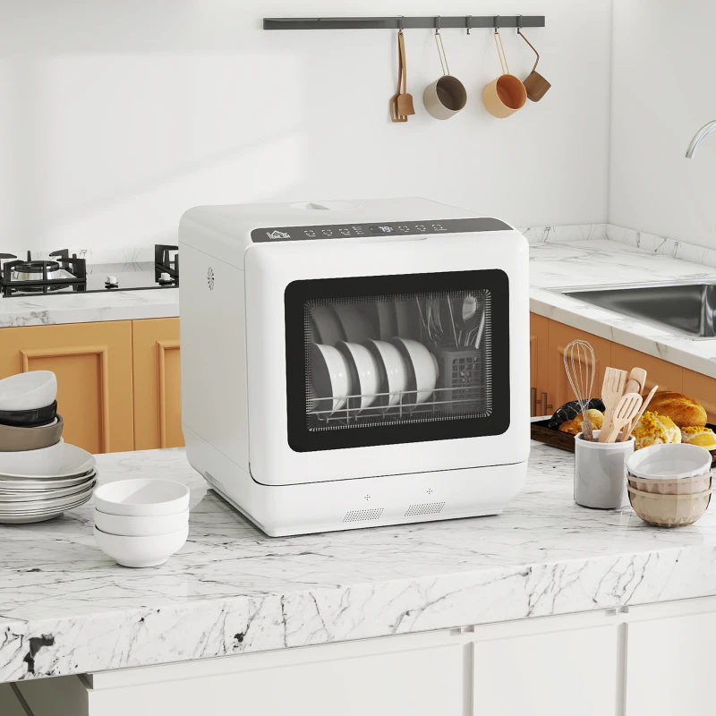 HOMCOM 6L Five-Mode Tabletop Dishwasher - White