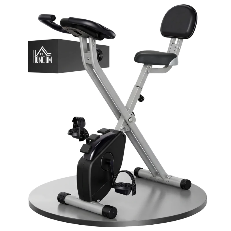 HOMCOM Folding Exercise Bike, Fitness Bicycle Indoor Trainer, 8-Level Magnetic Resistance Adjustable, with LCD Monitor, Pulse Sensor, Grey(m-10)