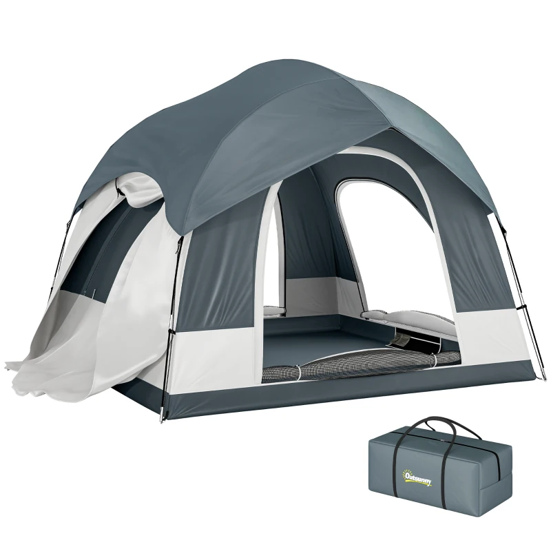 Outsunny Tente de Camping Facile à Monter 2-4 Personnes avec 3 Portes, Imperméable, Compatible avec SUV, Bleu Foncé