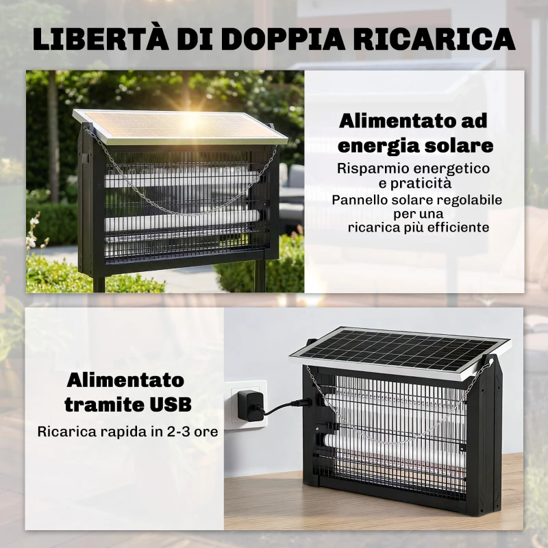Outsunny Lampada Antizanzare da Esterno a Energia Solare con Rete di Protezione, 45x18x90 cm, Nero