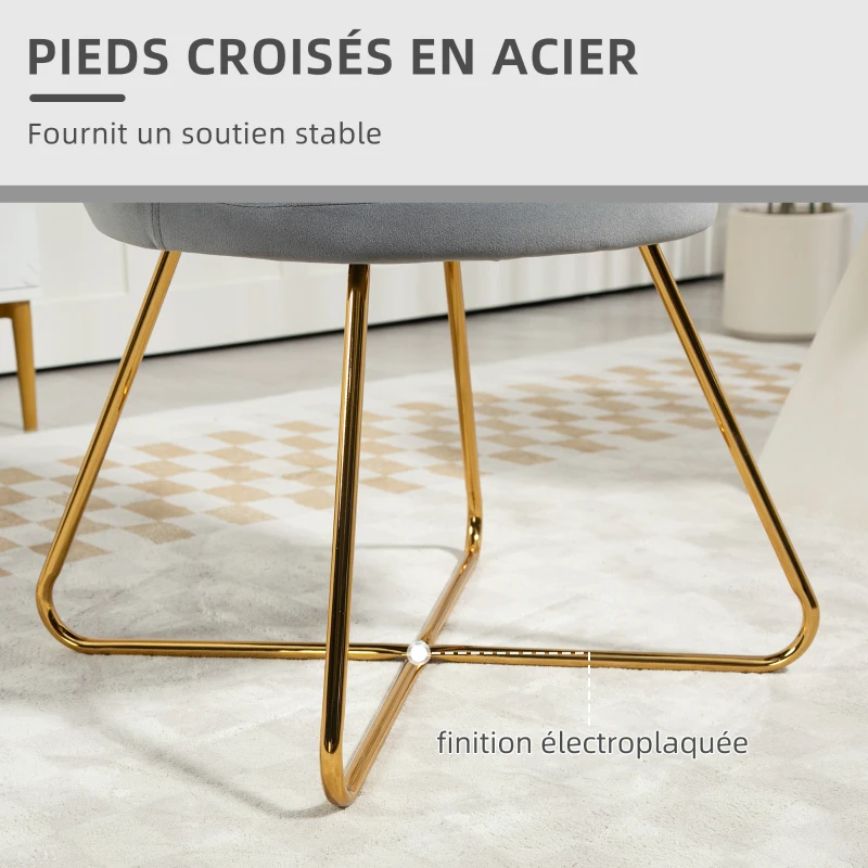 HOMCOM Fauteuil coquillage chaise coiffeuse fauteuil en velours fauteuil de salon avec pieds en acier 69 x 64 x 80 cm gris