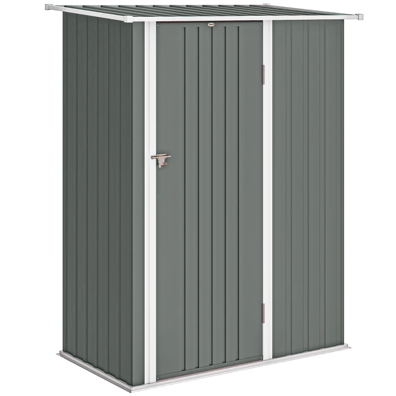 Outsunny Capanno Porta Attrezzi in Metallo con Tetto Inclinato e Porta Bloccabile, 142x86x189 cm, Grigio Chiaro