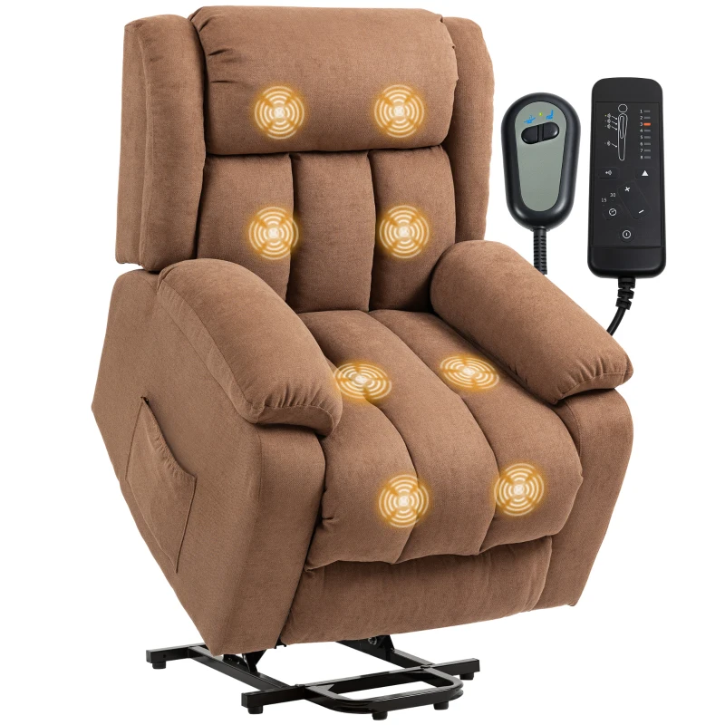 HOMCOM Power Lift Recliner Chair with Vibration Massage, Lift Chair for Elderly with Footrest, Remote, Side Pocket, Brown