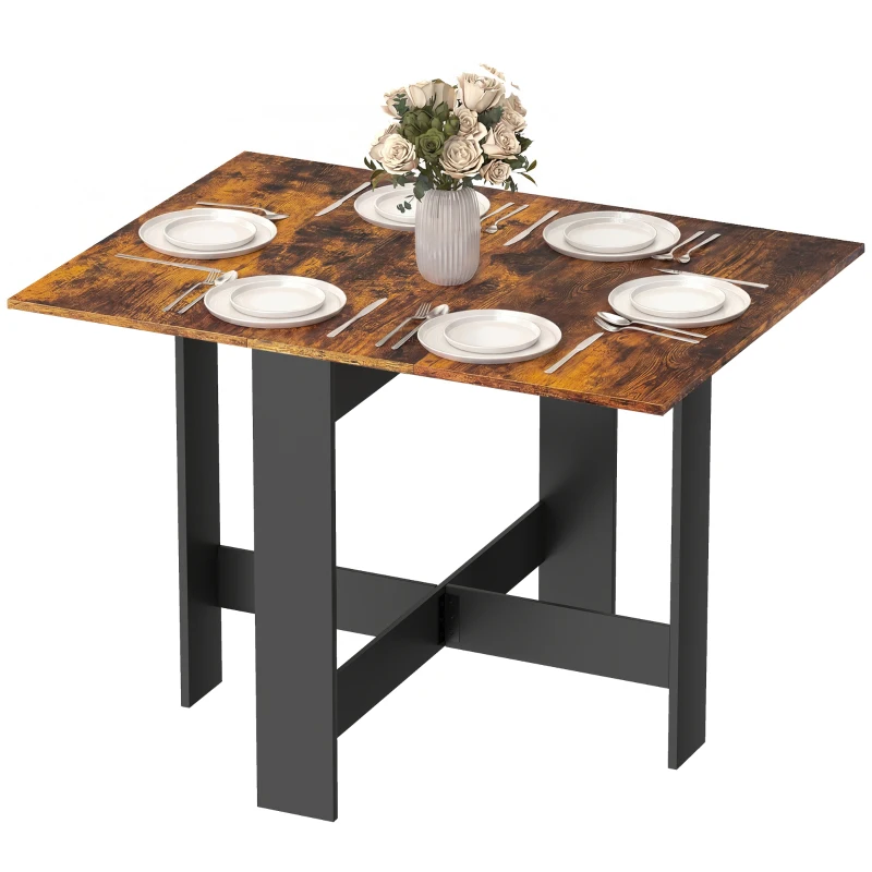 HOMCOM Folding Dining Table, Space-Saving Drop Leaf Kitchen Table for 4-6 People Rustic Brown