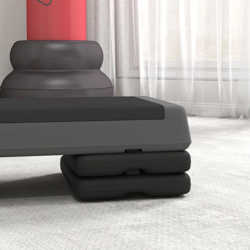 SPORTNOW Stepper Fitness Aérobic 3 Niveaux, Hauteur Réglable 10,5/15,5/20,5 cm, Surface Antidérapante, Capacité 250 kg, Gris