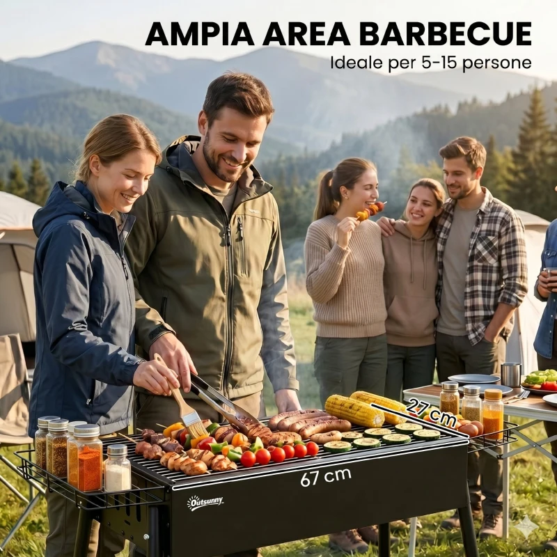 Outsunny Barbecue a Carbonella con 2 Griglie e Cestini Laterali, 94x39x70cm, Nero