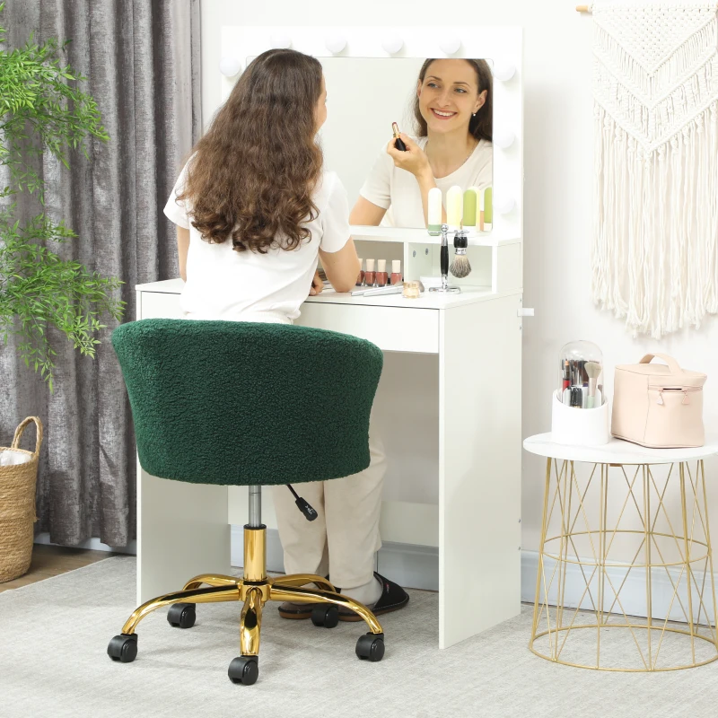 Vinsetto Sedia da Ufficio Girevole in Velluto Teddy, Struttura Acciaio, Altezza Regolabile, Portata 120kg, Verde Scuro