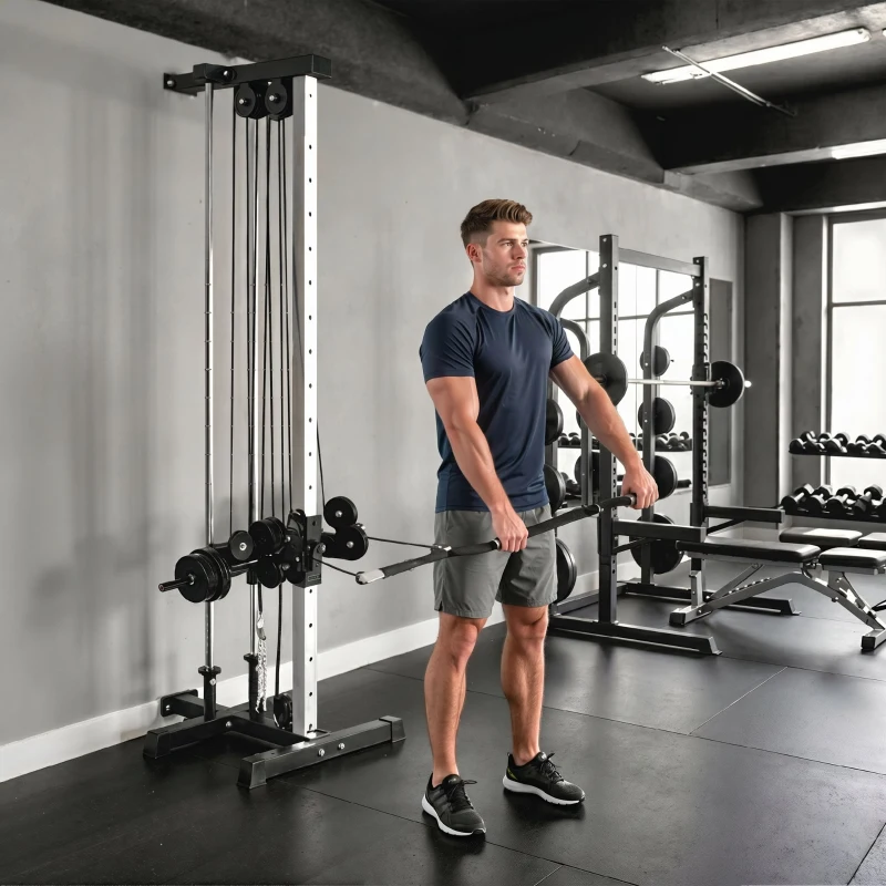 SPORTNOW Máquina de Polias de Parede Ajustável em 15 Posições Multifunções para Ginásio e Casa 62x60x200 cm Preto