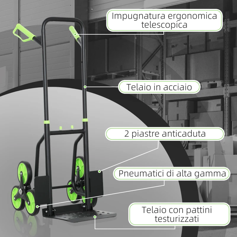DURHAND Carrello Portapacchi per Scale 6 Ruote, Pieghevole, Portata 120kg, in Acciaio, per Trasloco, Giardinaggio, Verde