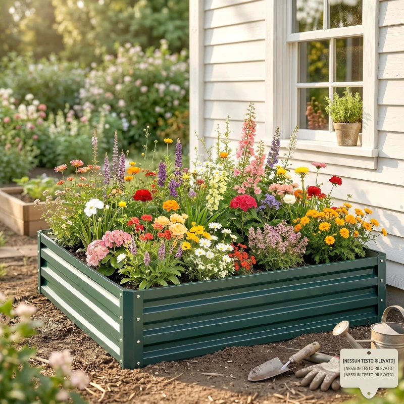 Outsunny Letto per Orto Rialzato a Fondo Aperto con Rivestimento, in Acciaio Zincato, 120x120x30 cm, Verde