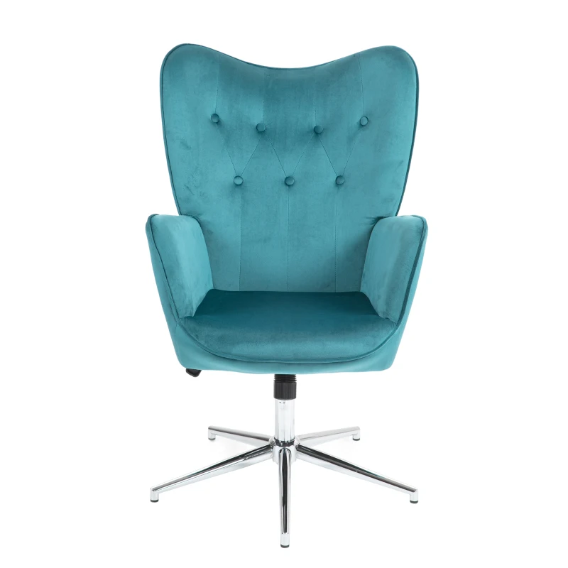 Homcom Fotoliu Catifea Albastra – Pivotant cu Cotiere & Reglabil