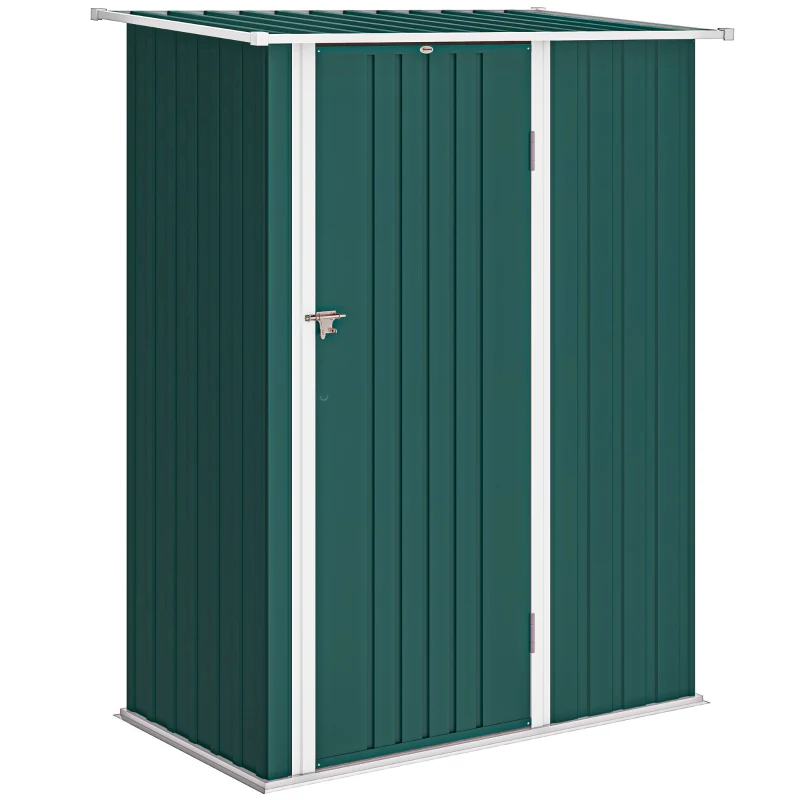 Outsunny Capanno Porta Attrezzi in Metallo con Tetto Inclinato e Porta Bloccabile, 142x86x189 cm, Verde