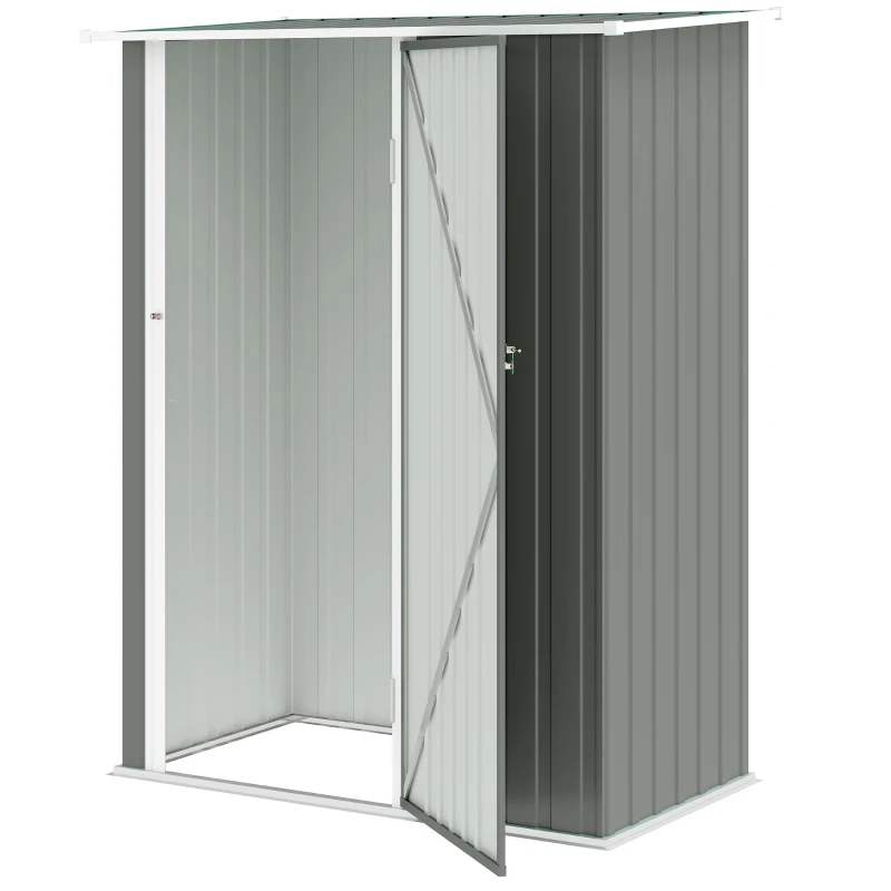 Outsunny Capanno Porta Attrezzi in Metallo con Tetto Inclinato e Porta Bloccabile, 142x86x189 cm, Grigio Chiaro