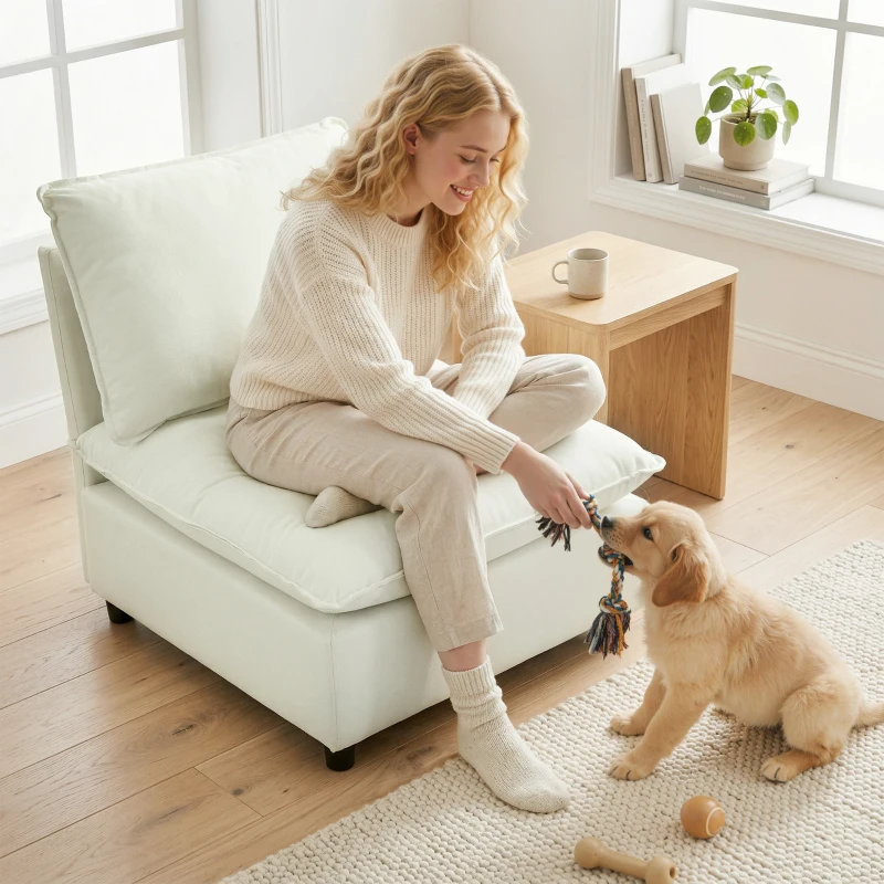 HOMCOM Fauteuil de salon, canapé 1 place moderne sans accoudoirs avec assise large, coussins épais, 146x85x78cm, crème