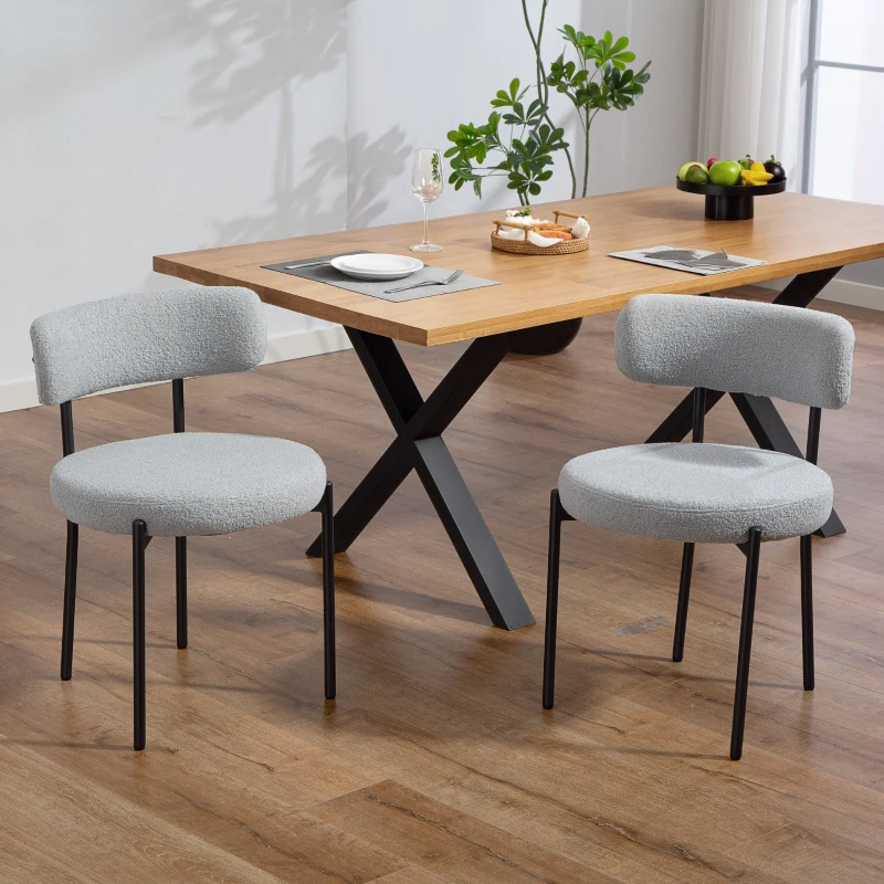 HOMCOM Lot de 2 chaises de salle à manger avec dossier en tissu pieds en acier 51 x 51 x 76 cm gris clair