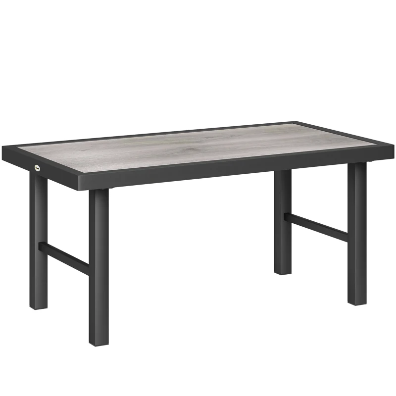 Outsunny Table basse de jardin rectangulaire table de jardin avec plateau SPC à effet bois en métal, 100 x 52 x 46 cm, noir