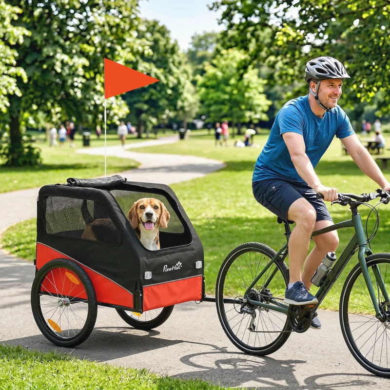 PawHut Dog Bike Trailer, Dog Cart Bicycle Carrier for Small and Medium Pets with 20" Inflatable Rubber Wheels, Red