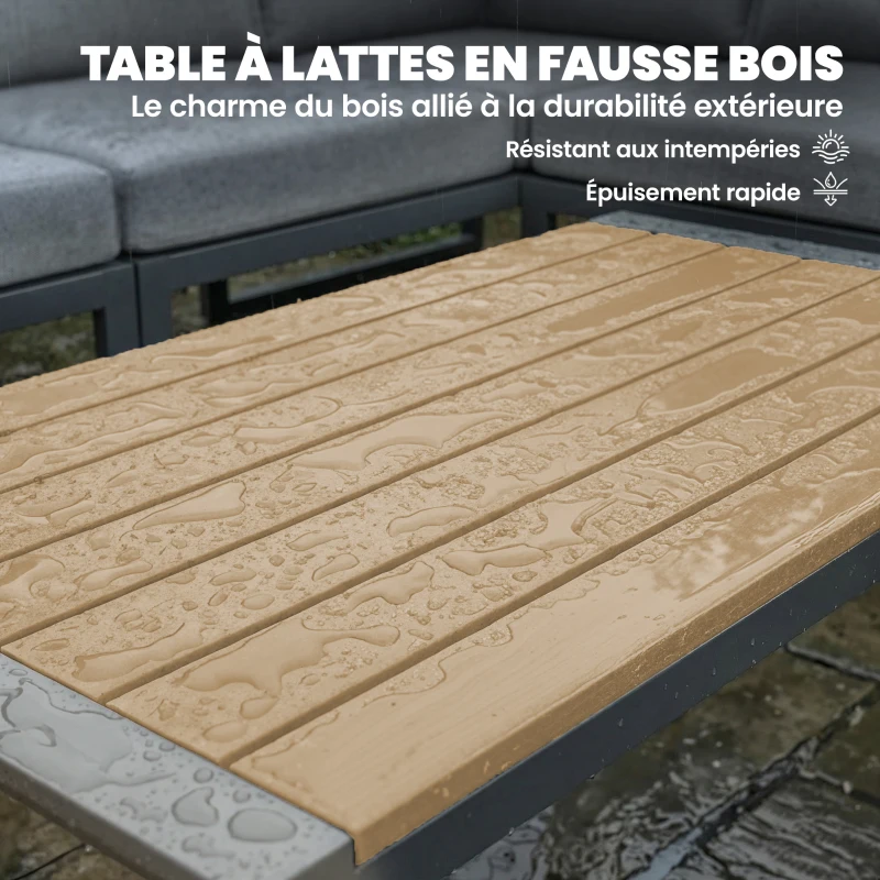 Outsunny Salon de jardin extérieur d'angle modulable 6 personnes, canapés, table basse et coussins, gris foncé