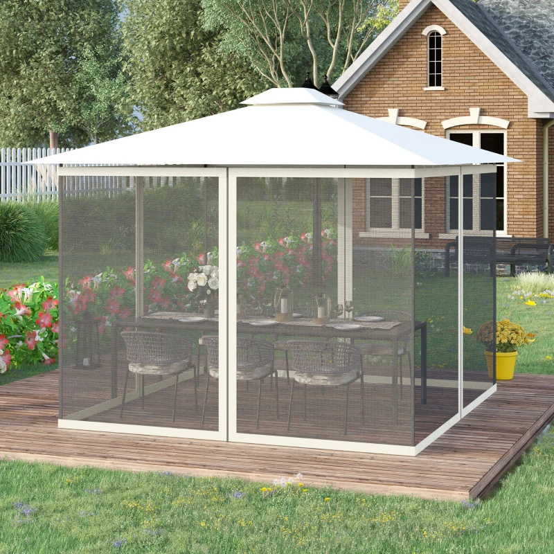 Outsunny Moustiquaires pour barnum de jardin 3 x 3 m - lot de 4 moustiquaires zippées + crochets d'attaches - polyester nylon