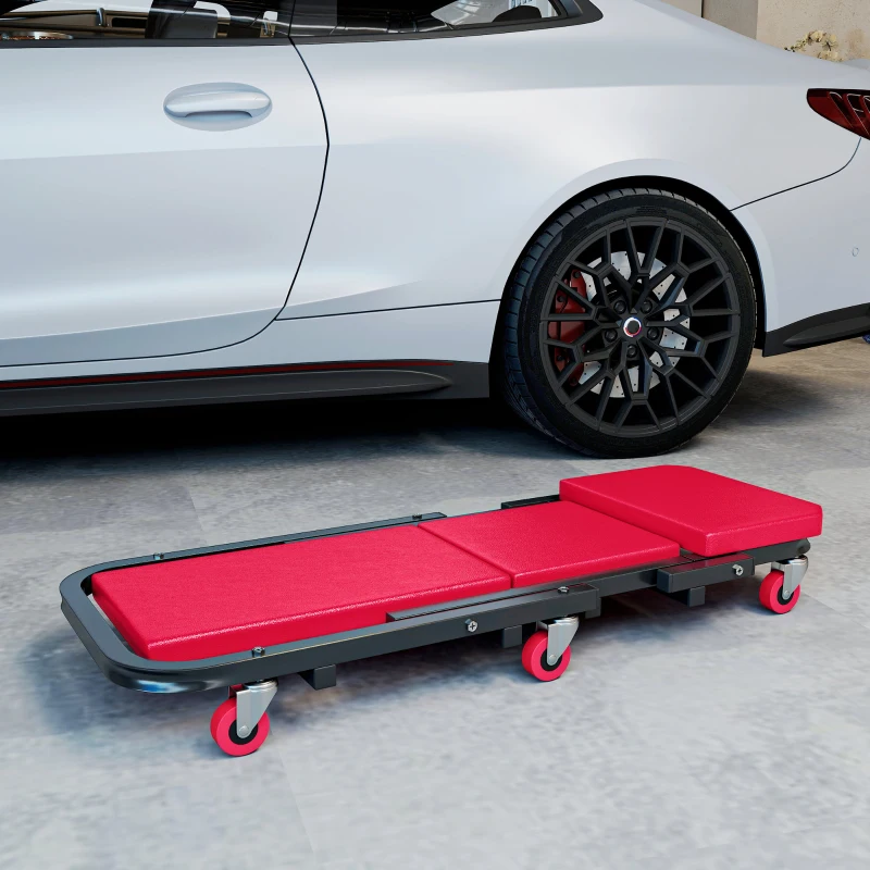 HOMCOM Planche à roulettes de montage 2 en 1 chariot de visite mécanicien pliable en Z charge 150kg 101,5 x 40 x 13,5 cm rogue