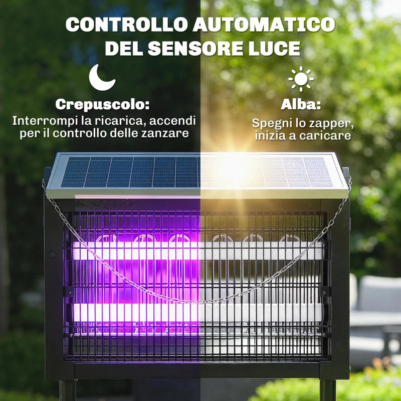 Outsunny Lampada Antizanzare da Esterno a Energia Solare con Rete di Protezione, 45x18x90 cm, Nero
