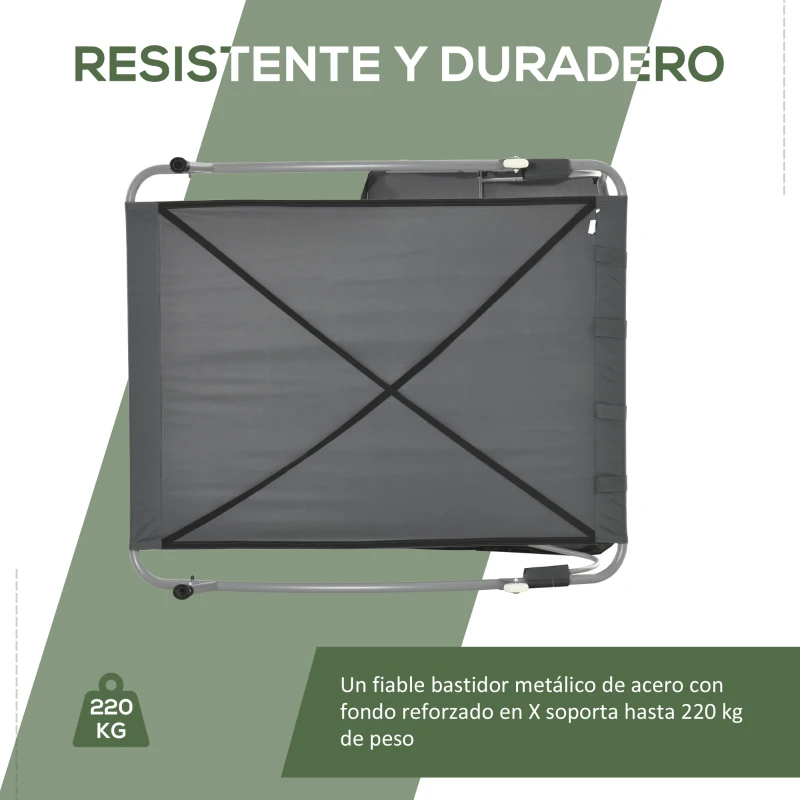 Outsunny Tumbona Doble con Toldo Ajustable Tumbona de Jardín para 2 Personas con Cojines y 2 Ruedas 200x175x134 cm Gris