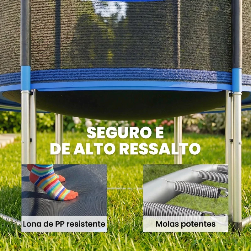 SPORTNOW Cama Elástica Exterior Ø183 cm Trampolim para Crianças com Rede de Segurança Escada e Acolchoamento de Molas Azul